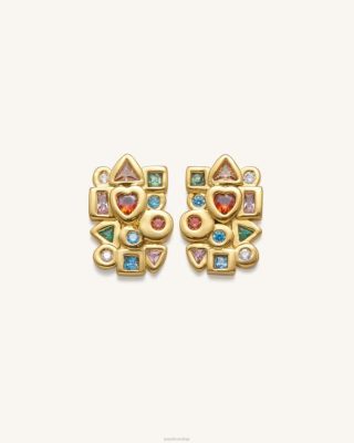 JW PEI Brincos de combinação geométrica Zircão de ouro de 18ct e multicolor - JW PEI Brasil F628398