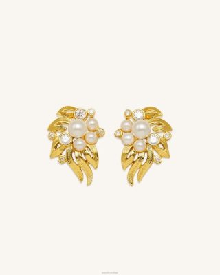 JW PEI Brincos de flores 18CT Gold Plated & White Zircon & Faux Pearls - JW PEI Brasil F628400