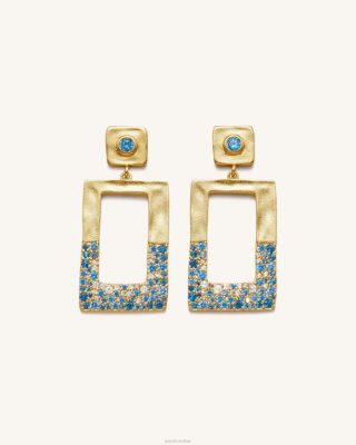 JW PEI Brincos de retângulo geométricos de abertura aberta 18CT Gold Plated & Sea Blue Nano - JW PEI Brasil F628388
