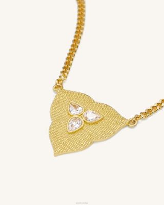 JW PEI Colar de pendente de folhas 18CT Gold Plated & White Zircon - JW PEI Brasil F628357