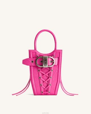 JW PEI FEI Bolsa de telefone tiras trituradas rosa brilhante - JW PEI Bolsa Brasil F628240