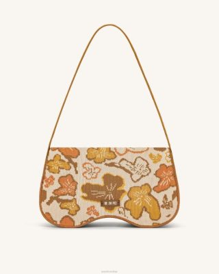JW PEI bolsa de ombro de malha de becci Coleção de flores - marrom, laranja e bege - JW PEI Brasil F628149