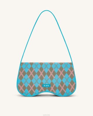 JW PEI bolsa de ombro de malha de becci lago azul e cinza verde e rosa - JW PEI Brasil F628151