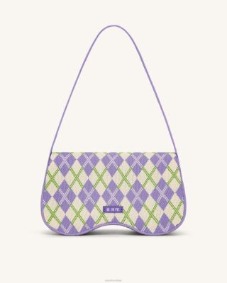 JW PEI bolsa de ombro de malha de becci roxo e marfim e limão - JW PEI Bolsa Brasil F628152